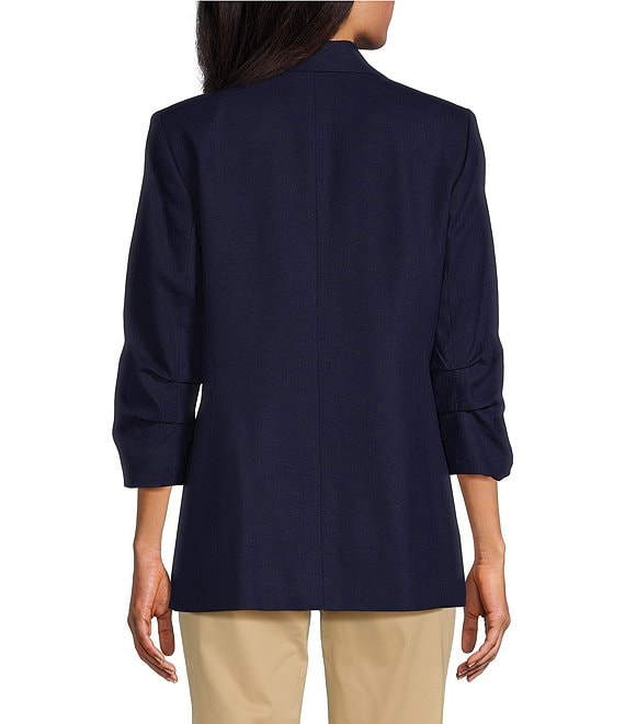 Jones New York Linen Blend Notch Lapel Long Scrunch Sleeve Open