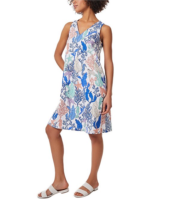 Jones New York Printed Linen V Neckline Sleeveless Dress | Dillard's