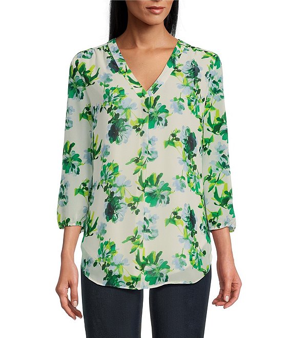 Jones New York Printed V Neckline 3/4 Sleeve Top | Dillard's