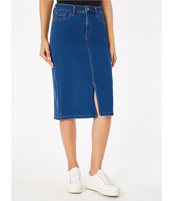 Jones New York Stretch Denim Front Slit Midi Pencil Skirt | Dillard's