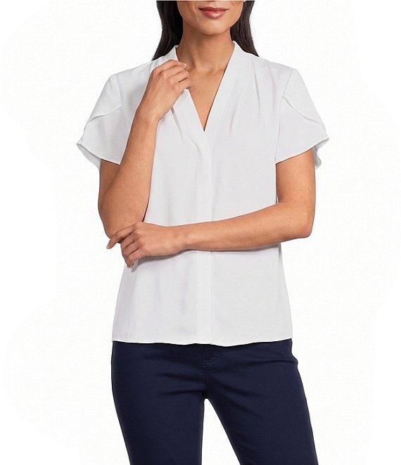Jones New York V-Neck Petal Sleeve Blouse