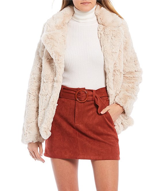 Color:Cream - Image 1 - Cozy Faux Fur Notched Collar Jacket