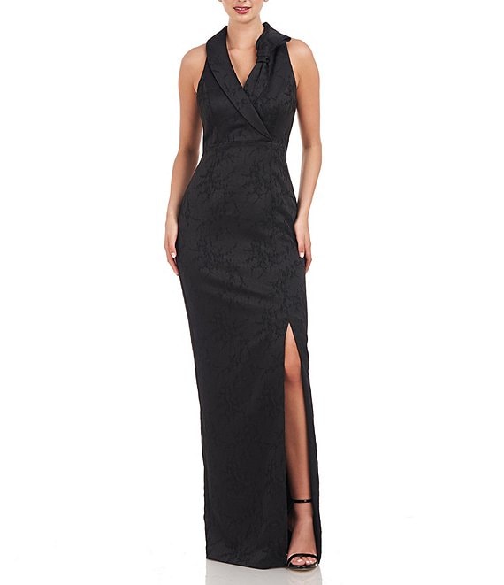 JS Collections Stretch Jacquard Shawl Collar Neck Sleeveless Gown ...