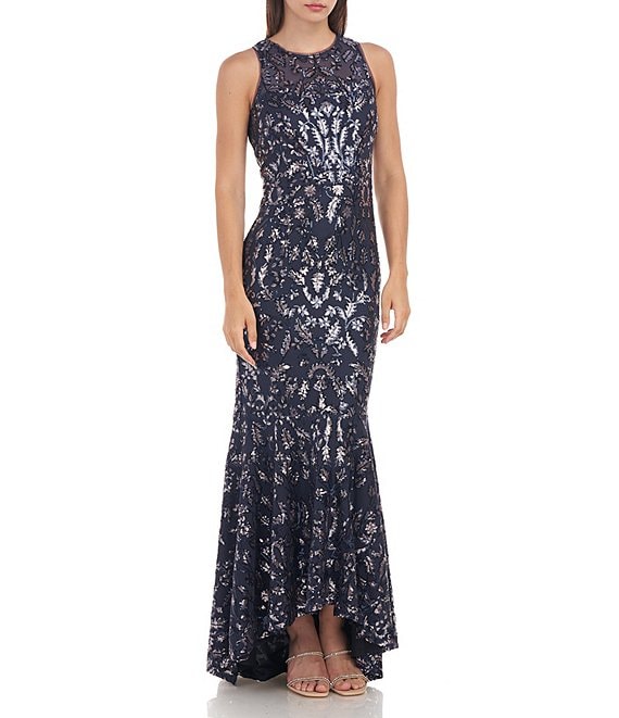 JS Collections Stretch Sequin Sleeveless High-Low Mermaid Gown | Dillard's