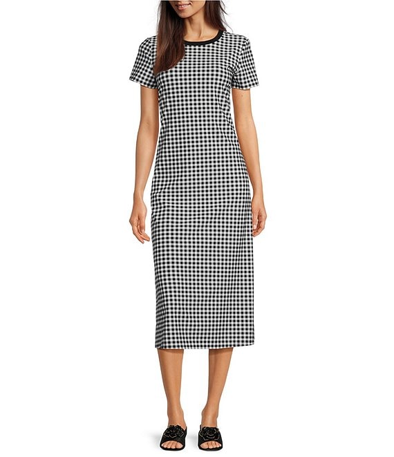 Jude Connally Alexandra Stretch Knit Gingham Print Ribbed Trim Crew ...