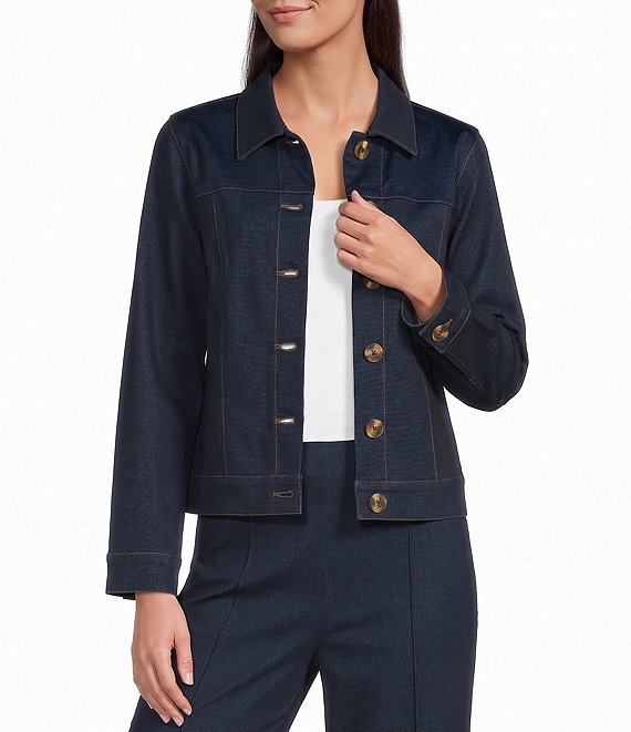 Jude Connally Hudson Point Collar Long Sleeve Button-Front Stretch Denim Jacket