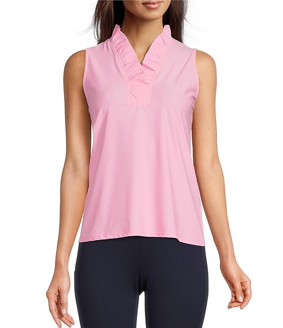 Color:Flamingo Pink - Image 1 - Maura Jude Cloth Knit Ruffled V-Neck Sleeveless Top