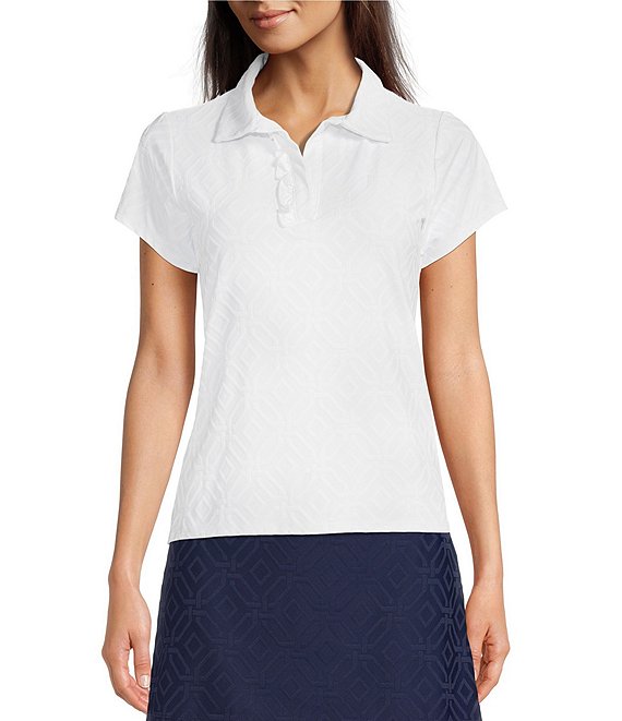 Color:Grand Links White - Image 1 - Sierra Solid Jacquard Point Collar Short Sleeve Polo Coordinating Top