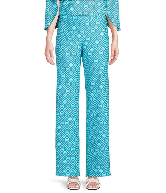 Jude Connally Trixie Jude Cloth Knit Trellis Trio Aqua Print Wide-Leg ...