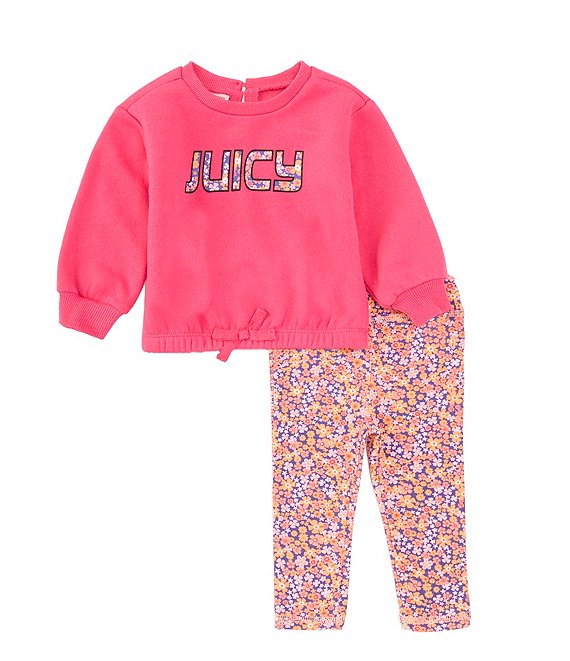 Juicy Couture Baby Girls 12-24 Months Long Sleeve Fleece Sweatshirt Ditsy-Floral Jersey Leggings Set - 18 Months