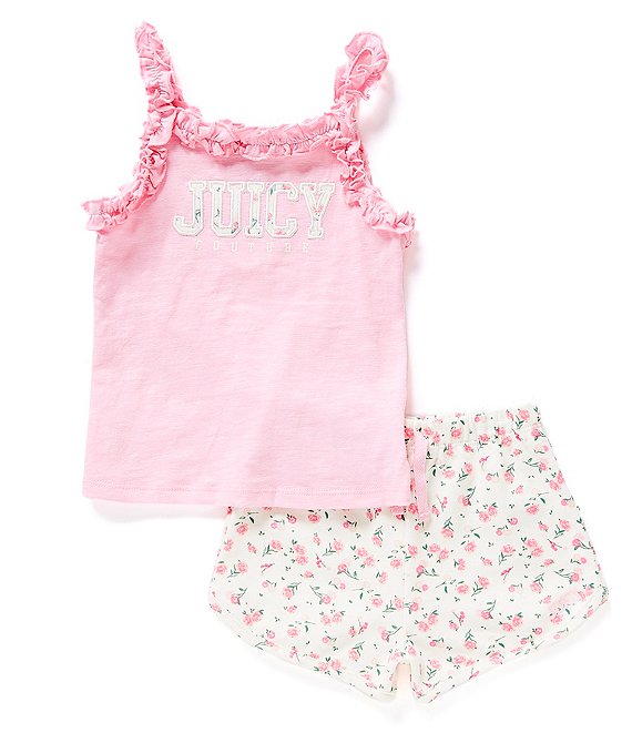 Juicy Couture Little Girls 4-6X Short Sleeve Logo Detailed French Terry Tee  & Matching Shorts Set