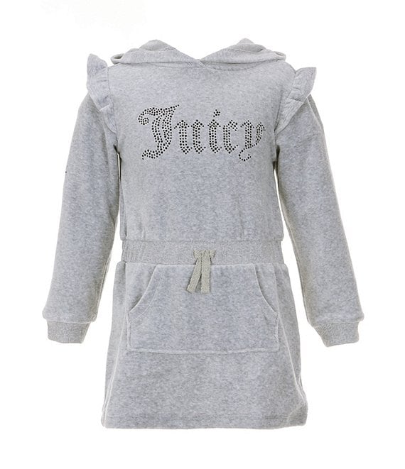 Juicy Couture Little Girls 4 6X Long Sleeve Studded Logo Velour Hoodie Dress Dillard s