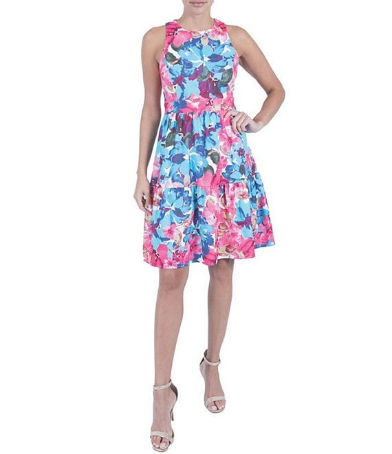 Julia Jordan Floral Print Round Neck Sleeveless Mini Dress | Dillard's