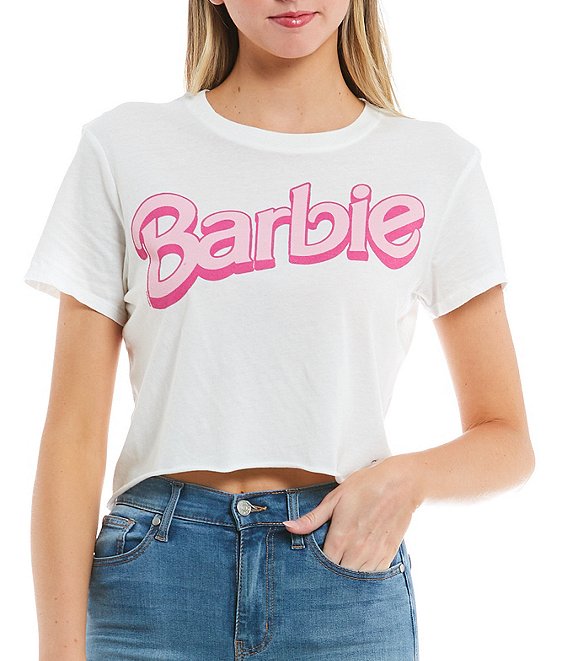 Color:White - Image 1 - Barbie™ Logo Cropped Graphic T-Shirt