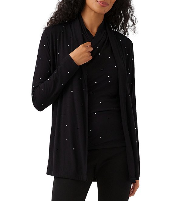 Karen Kane Jersey Sequin Open Front Long Sleeve Drape Cardigan