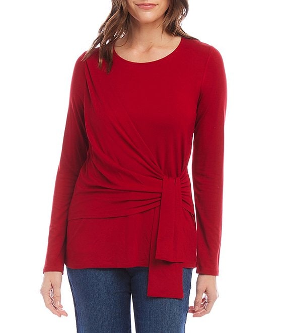 Karen Kane Knit Tie Front Crew Neck Long Sleeve Top