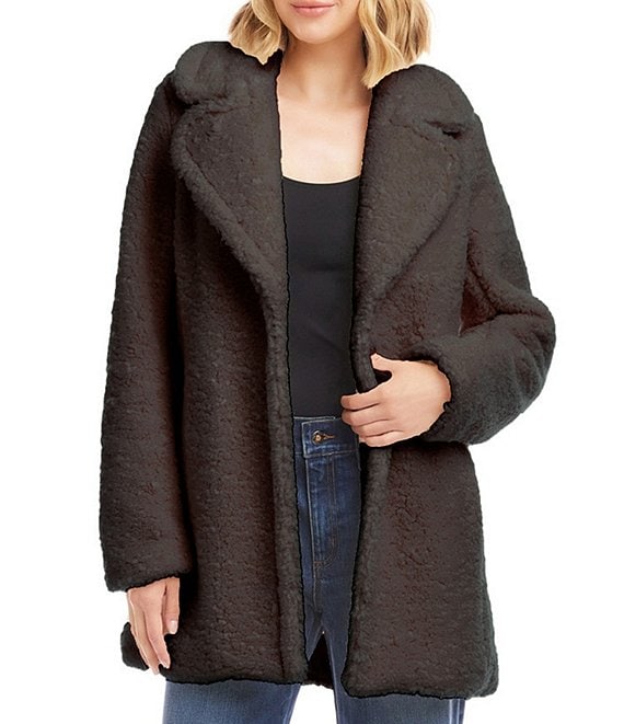 Karen Kane Notch Collar Long Sleeve Oversized Sherpa Coat