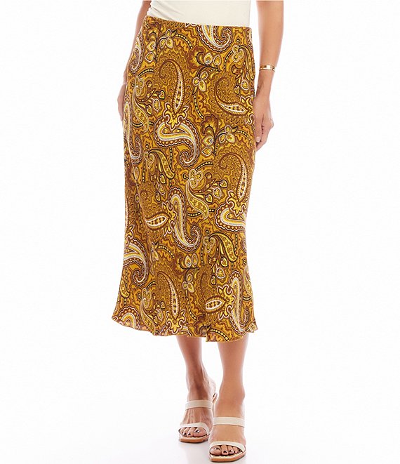 Karen Kane Paisley Print Bias Cut A-Line Midi Skirt | Dillard's