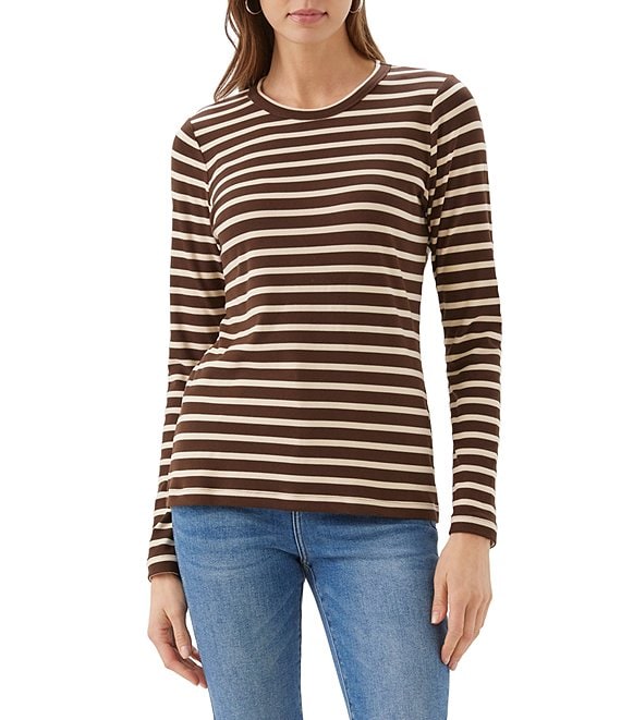 Karen Kane Petite Size Classic Horizontal Crew Neck Long Sleeve Top