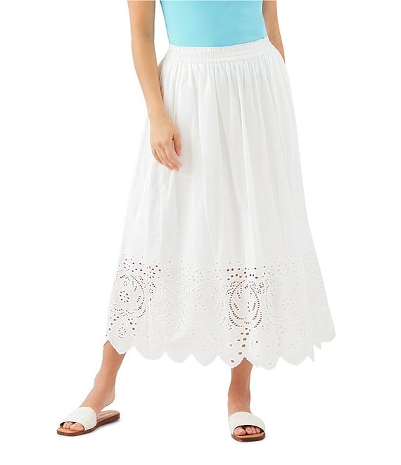 Karen Kane Petite Size Cut-Out Embroidery Pull-On Midi Skirt