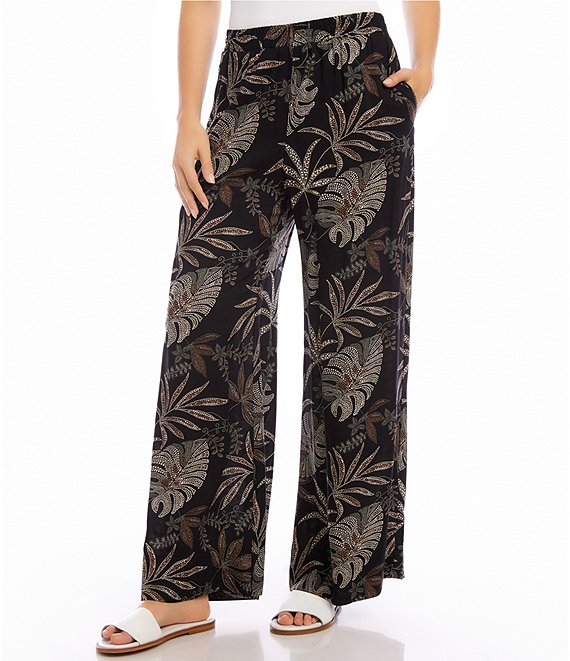 Karen Kane Petite Size Dotted Leaf Print Wide-Leg Pull-On Pants | Dillard's