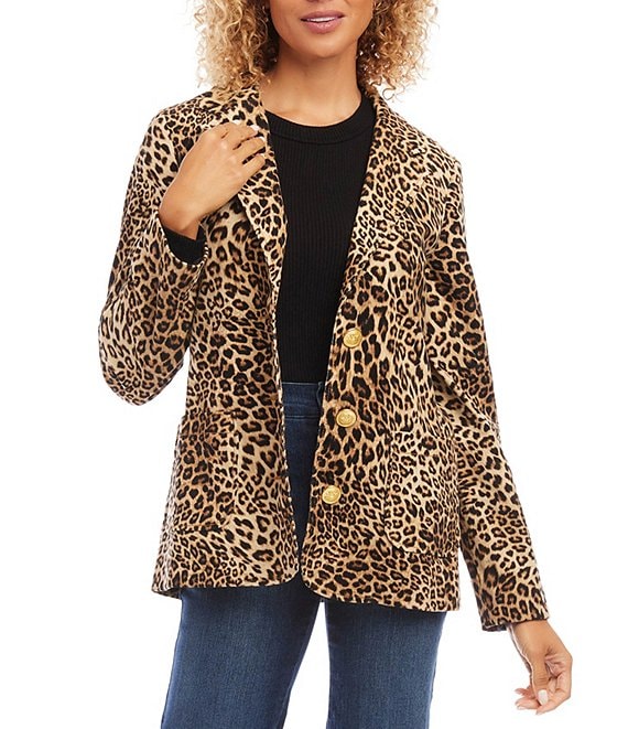 Karen Kane Petite Size Leopard Print Stretch Corduroy 3-Button Front ...
