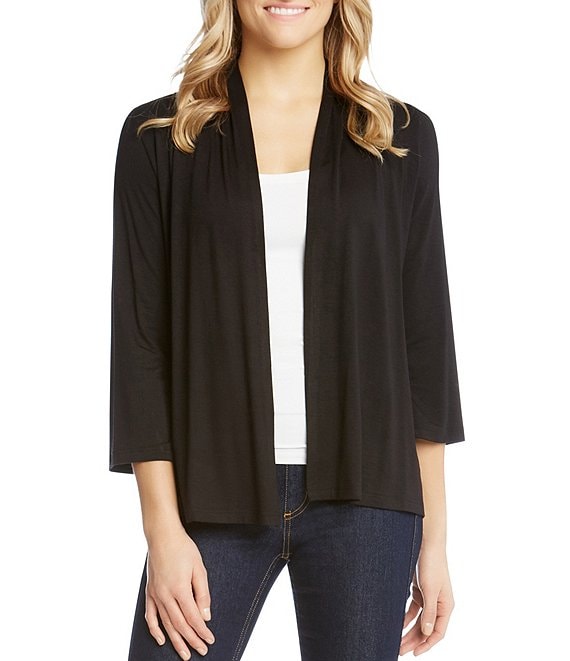 Color:Black - Image 1 - Petite Size Molly Soft Jersey Knit Open Front Cardigan