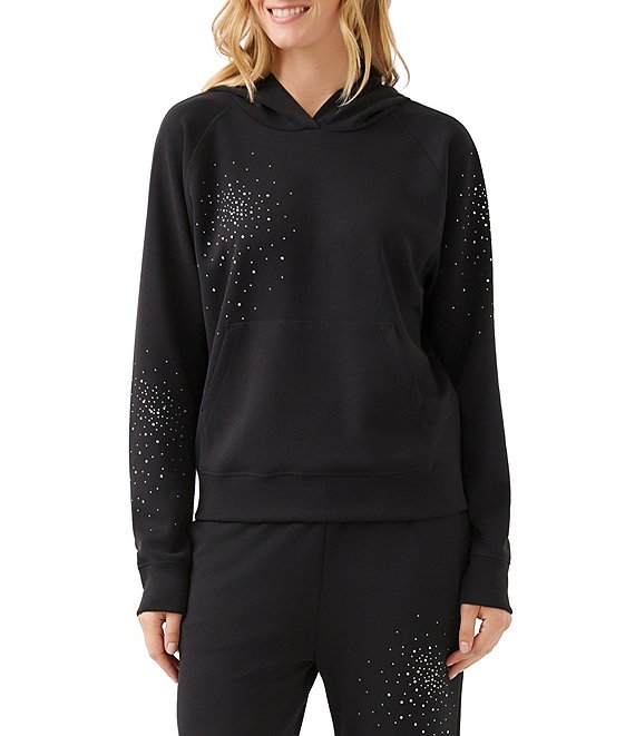 Karen Kane Petite Size Soft Modal Knit Embellish Hoodie Long Sleeve Pullover Coordinating Sweatshirt