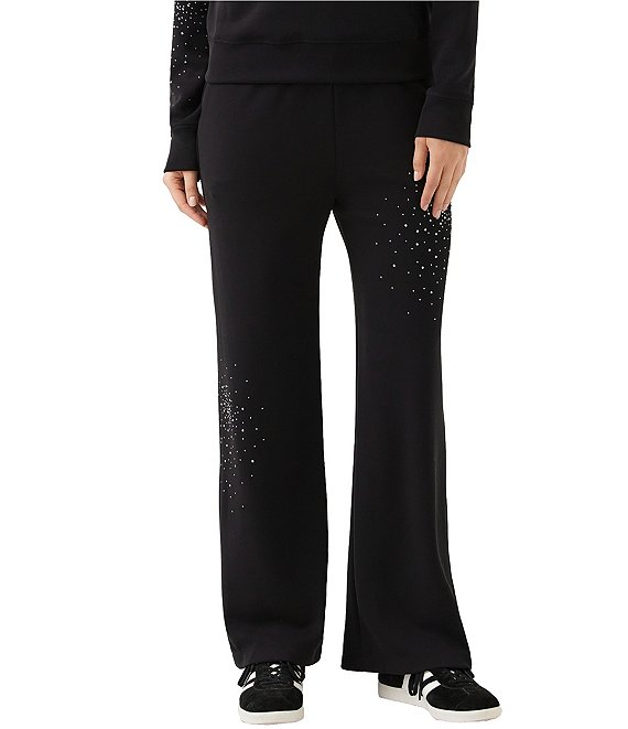 Karen Kane Petite Size Soft Modal Knit Embellished High Rise Wide Pull-On Coordinating Sweatpants