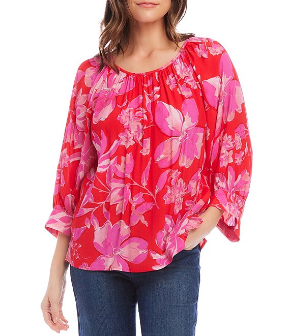 Karen Kane Pink Rose Scoop Neck Blouson Bracelet Sleeve Top | Dillard's