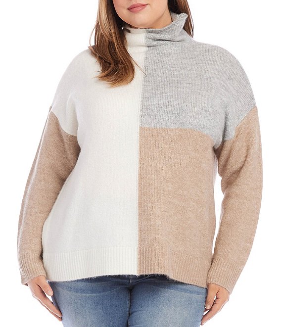 Karen Kane Plus Size Color Block Turtleneck Long Sleeve Sweater