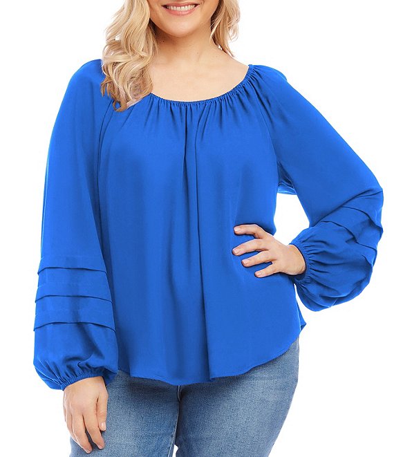 Karen Kane Plus Size Scoop Neck Pleated Long Blouson Sleeve Top