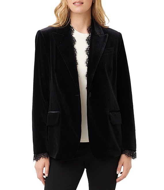 Karen Kane Plush Velvet Open Lapel Long Sleeve Jacket