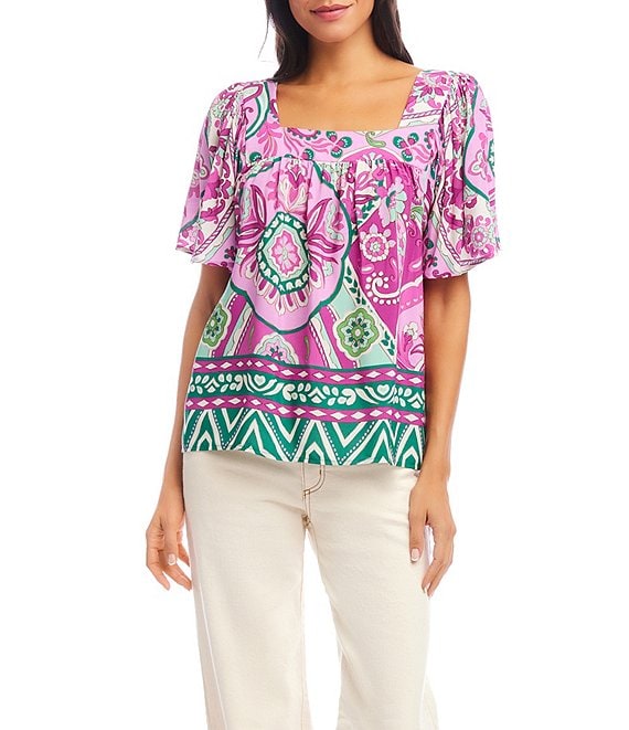 2025春の新作 Karen Kane Printed Square Neck Short Sleeve Top | Dillard's トップス