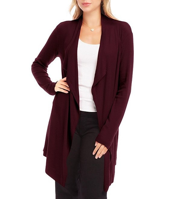 Karen Scott - Long Sleeve Solid Open Cardigan - Women - store 3X - Maroon - Loc 9722