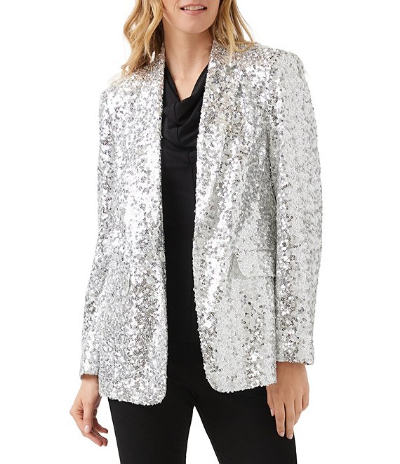 Karen Kane Sequin Notch Lapel Long Sleeve Single Button Blazer