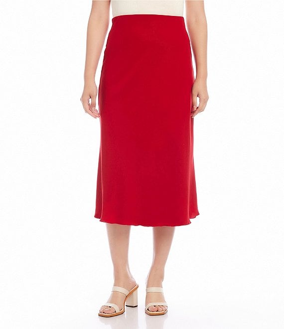 Karen Kane Solid Moss Crepe Bias Cut Pull-On Midi A-Line Skirt | Dillard's