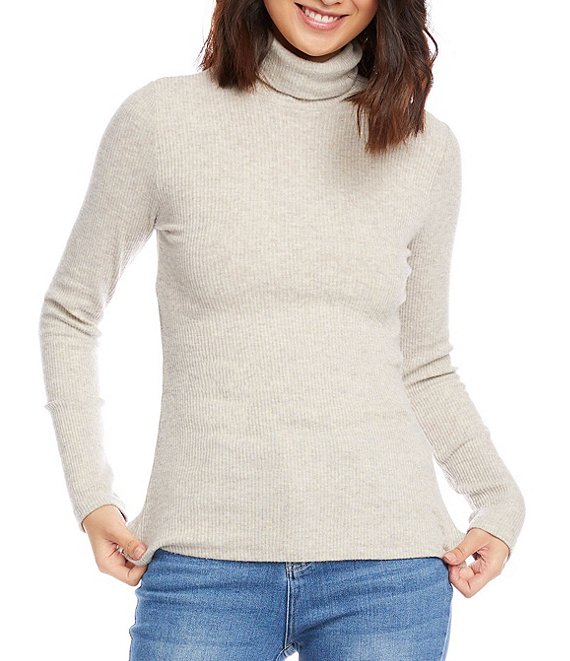 Karen Kane Solid Ribbed Knit Turtleneck Long Sleeve Top | Dillard's