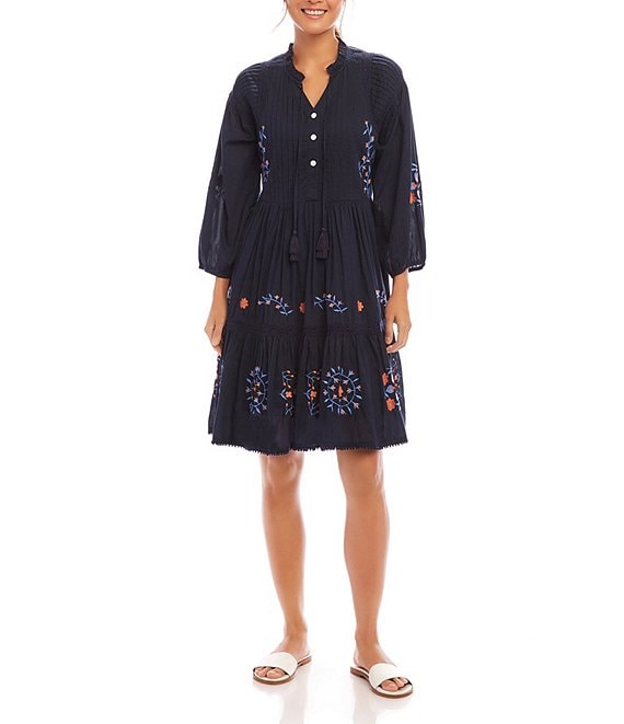 Karen Kane Split Neck 3/4 Blouson Sleeve Embroidered Lace