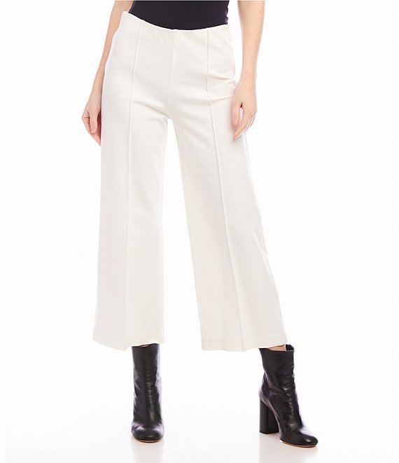 Karen Kane Subtle Texture Solid High Waist Wide-Leg Pintuck Pull-On Pants, Off White - Image 1