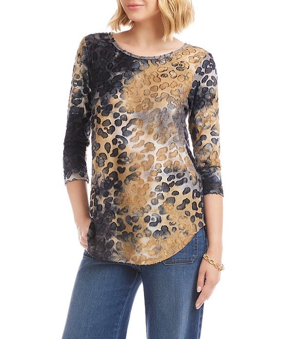 Karen Kane Tie-Dye Animal Burnout Scoop Neck 3/4 Sleeve Top, Tie-Dye - Image 1