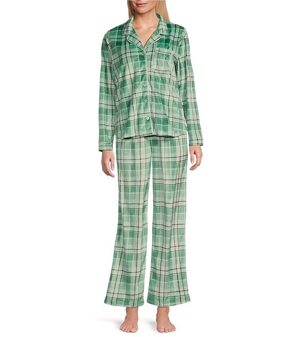 Karen Neuburger Plaid Print Fleece Notch Collar Long Sleeve 3 Piece Pajama Set Dillard s