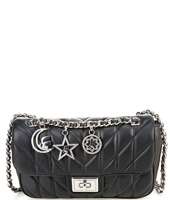 Color:Night Star - Image 1 - Agyness Quilted Leather Celestial Charm Chain Strap Crossbody Bag