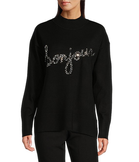 Karl Lagerfeld Paris Women s Crystal Embellished Sweater Black Size L