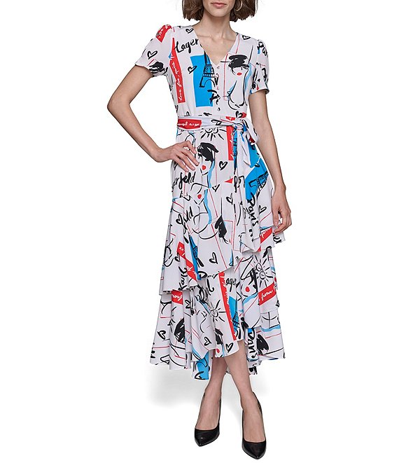 KARL LAGERFELD PARIS Geometric Short Sleeve Maxi Dress Dillard s