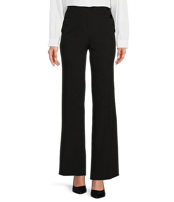 KARL LAGERFELD PARIS High Waisted Full Length Sailor Button Pocket Pant