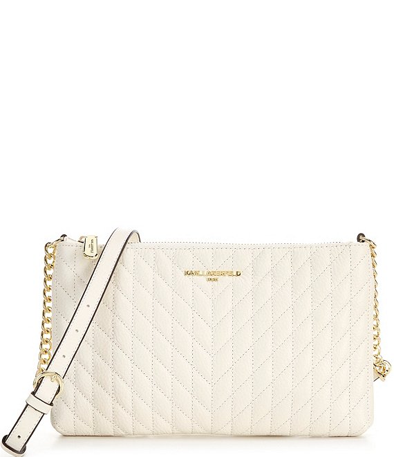 Color:Winter White - Image 1 - Karolina Quilted Pebble Leather Crossbody Bag