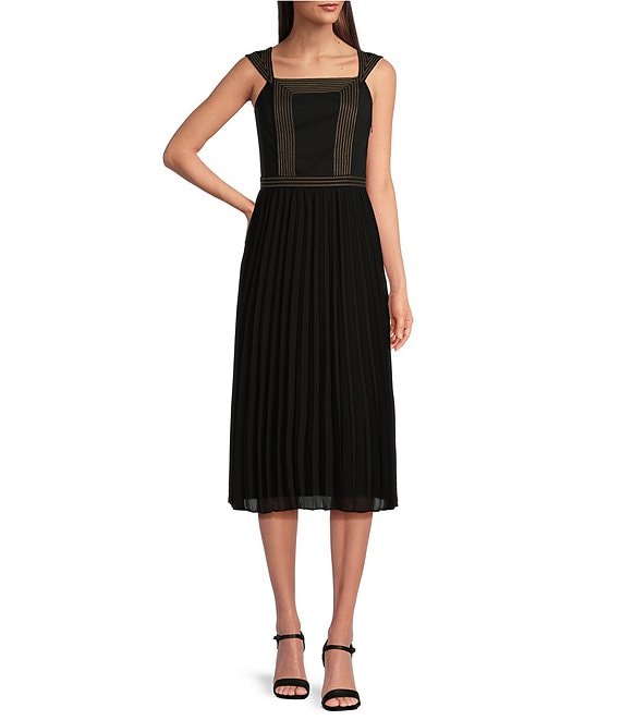 KARL LAGERFELD PARIS Matte Jersey Silky Crepe Square Neck Sleeveless ...