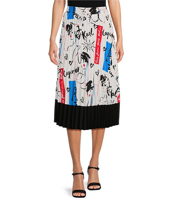 KARL LAGERFELD PARIS Abstract Print Pleated Midi Skirt KARL LAGERFELD PARIS Abstract Print Pleated Midi Skirt