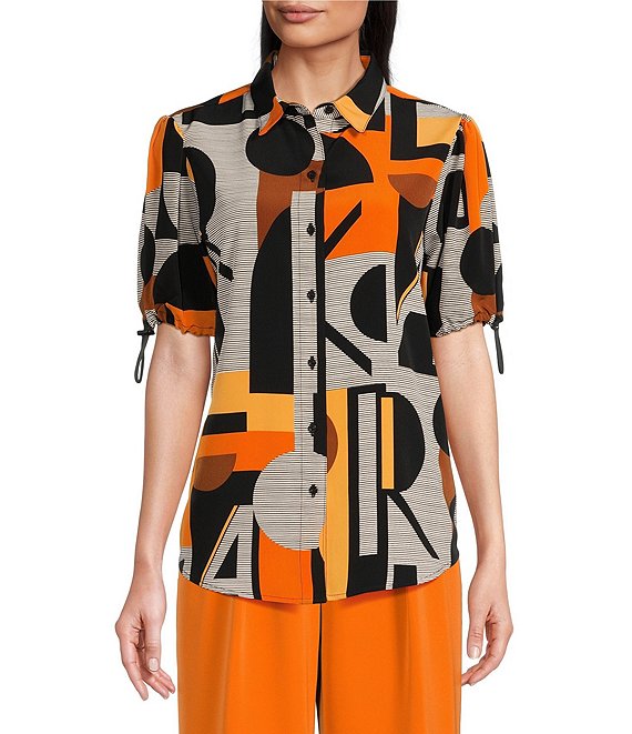 KARL LAGERFELD PARIS Printed Woven Point Collar Short Bungee Cord ...